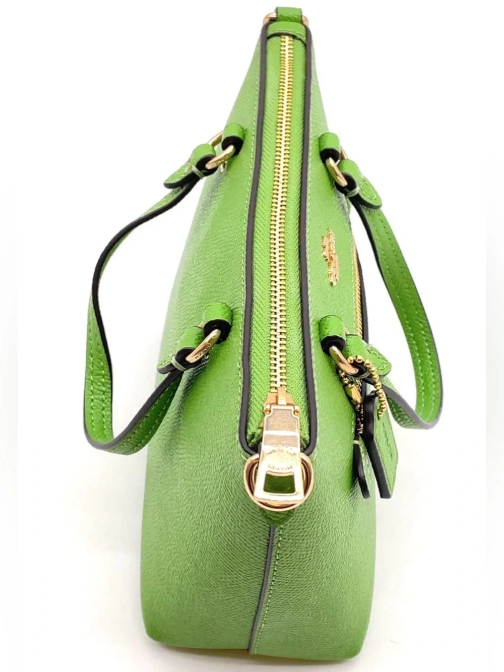 Coach Green Pebbled Leather Mini Satchel with Crossbody Strap
